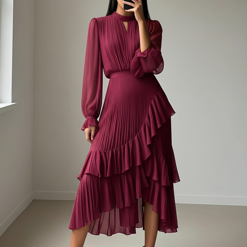 Daryna – Plissiertes Midikleid Mit Schlüssellochausschnitt