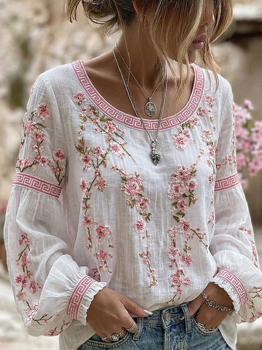 Anisha – Stilvolle Bluse Mit Blumenstickerei