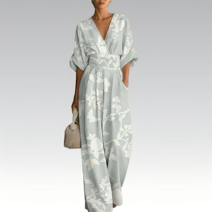 Sinem - Eleganter Overall Mit V-ausschnitt Und Drucken