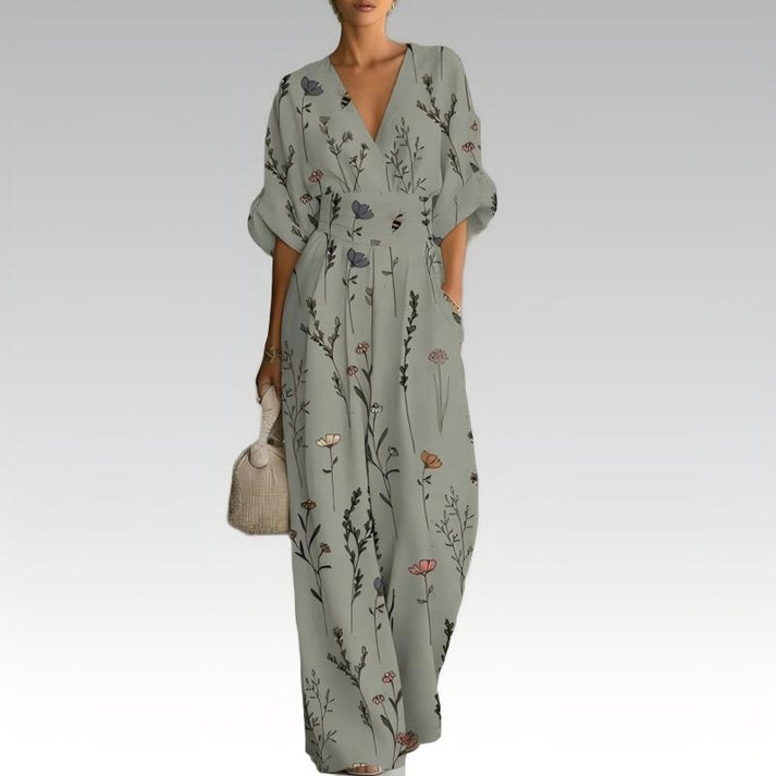 Sinem - Eleganter Overall Mit V-ausschnitt Und Drucken