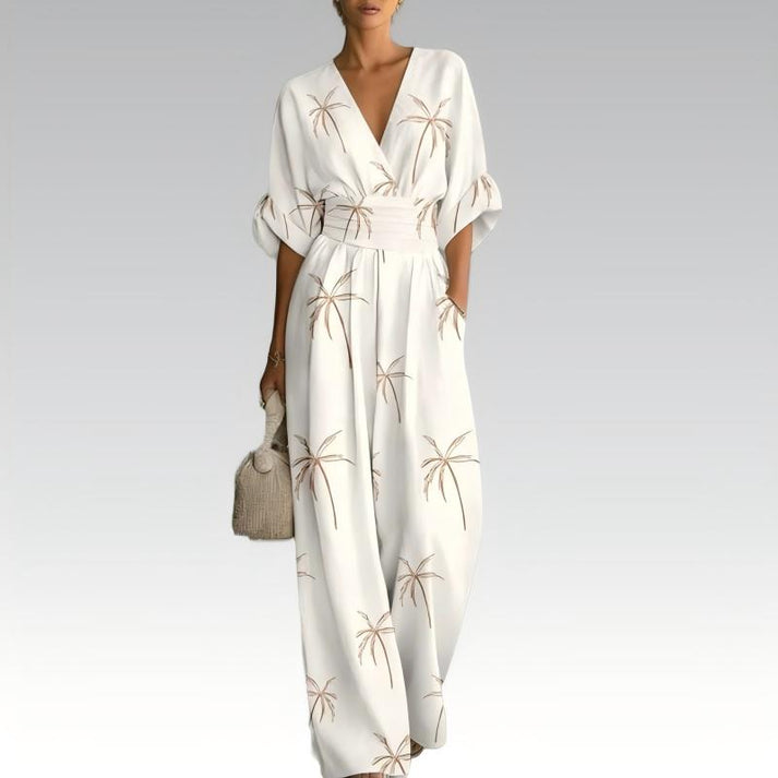 Sinem - Eleganter Overall Mit V-ausschnitt Und Drucken