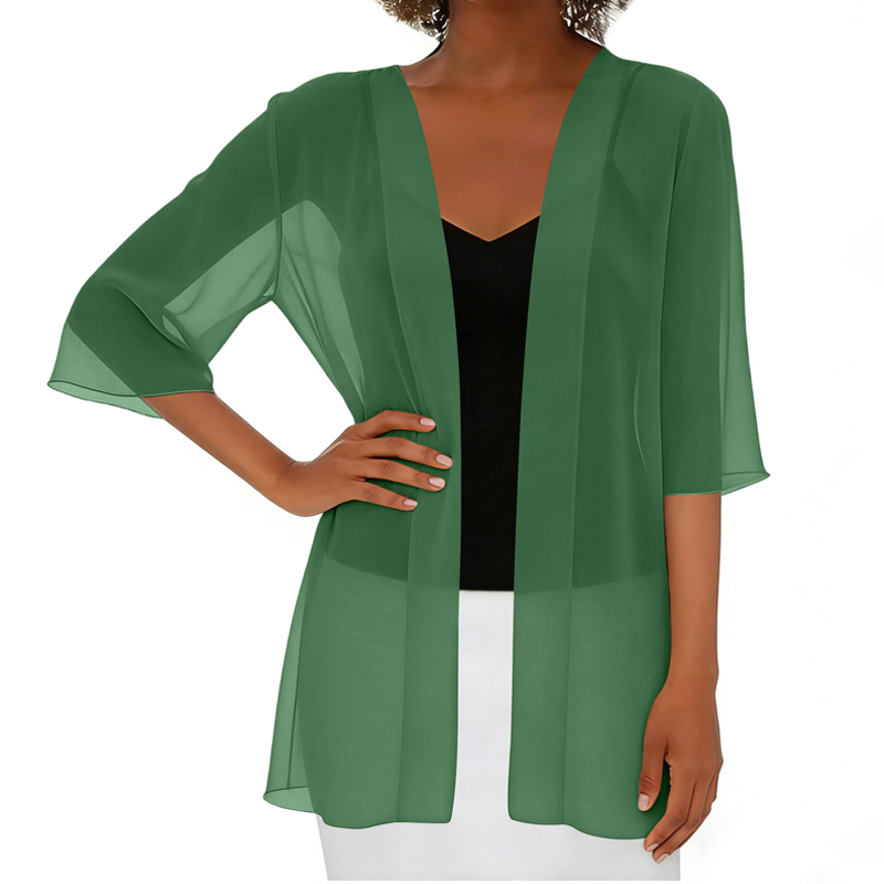 Paolaa - Leichte Transparente Offen Gewebte Strickjacke
