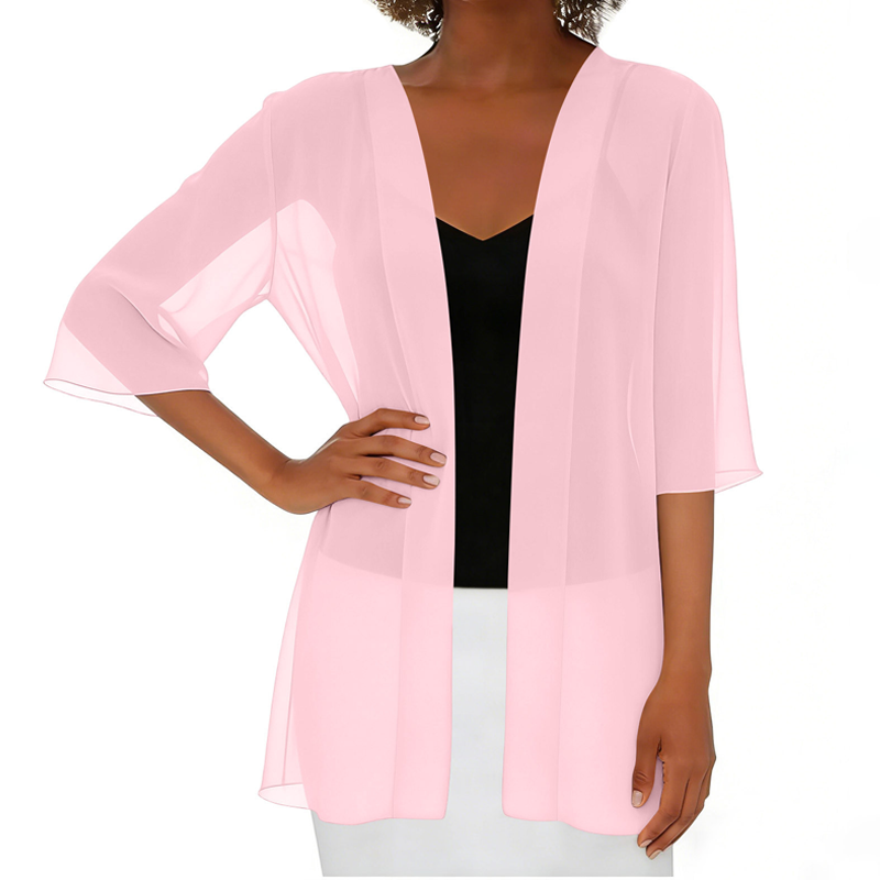 Paolaa - Leichte Transparente Offen Gewebte Strickjacke