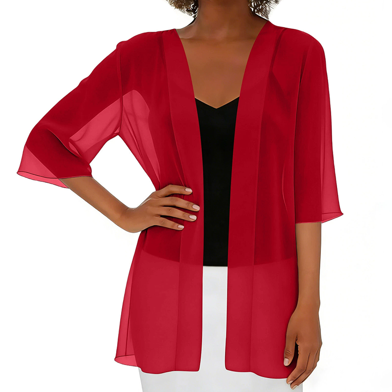 Paolaa - Leichte Transparente Offen Gewebte Strickjacke