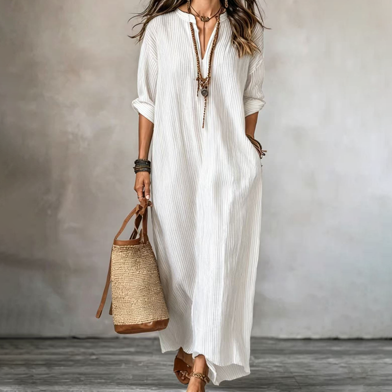 Levina – Gestreiftes Maxikleid Mit V-Ausschnitt