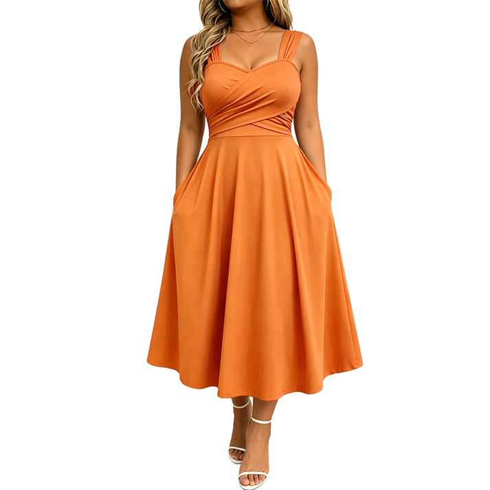 Katjaa - Elegantes Ärmelloses Kleid Mit Taschen