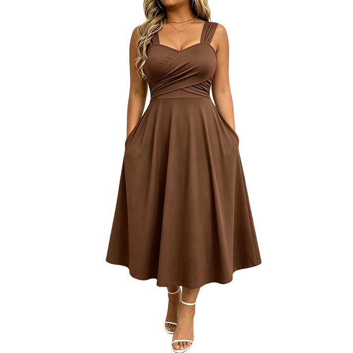 Katjaa - Elegantes Ärmelloses Kleid Mit Taschen