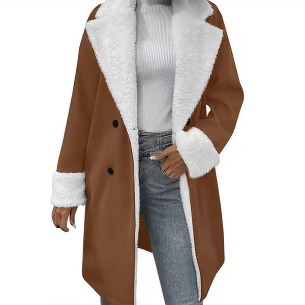 Lenkyna – Langer Mantel mit Fleece-Kragen und -Bündchen
