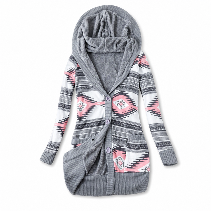 Shazina – Kapuzen Strickjacke Mit Geometrischem Muster