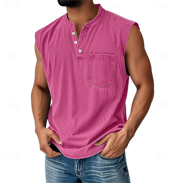 Latrell - Ärmelloses Henley-Tanktop mit Tasche