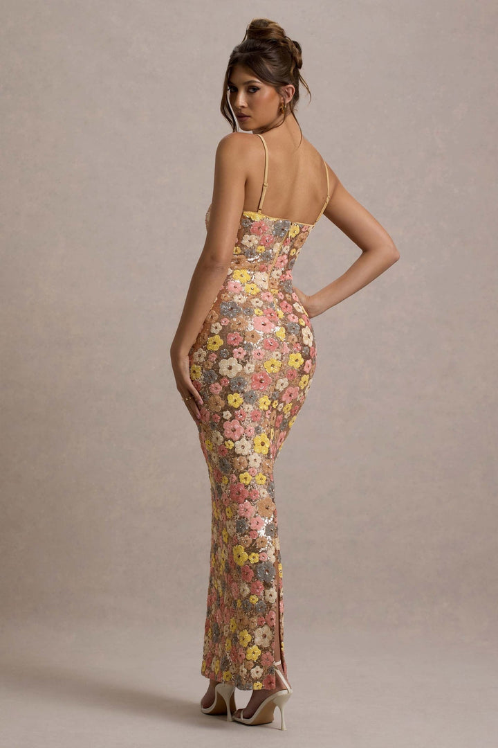 Lolita – Maxikleid mit Spaghettiträgern und Blumen-Paillettenmuster