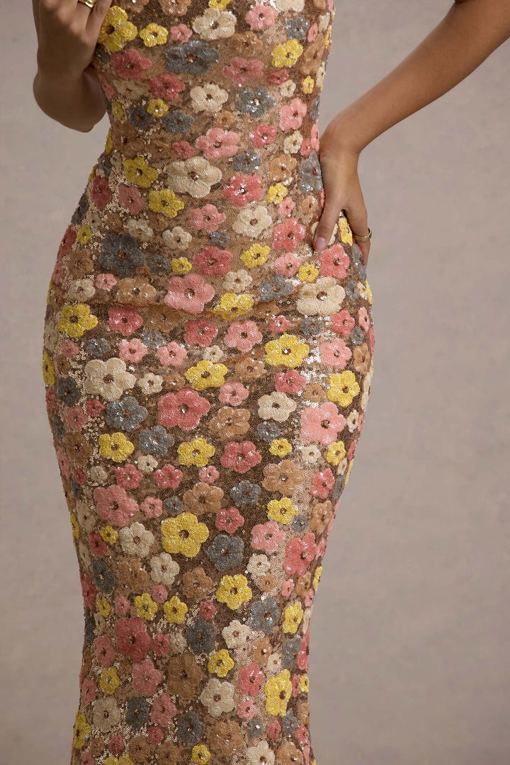 Lolita – Maxikleid mit Spaghettiträgern und Blumen-Paillettenmuster