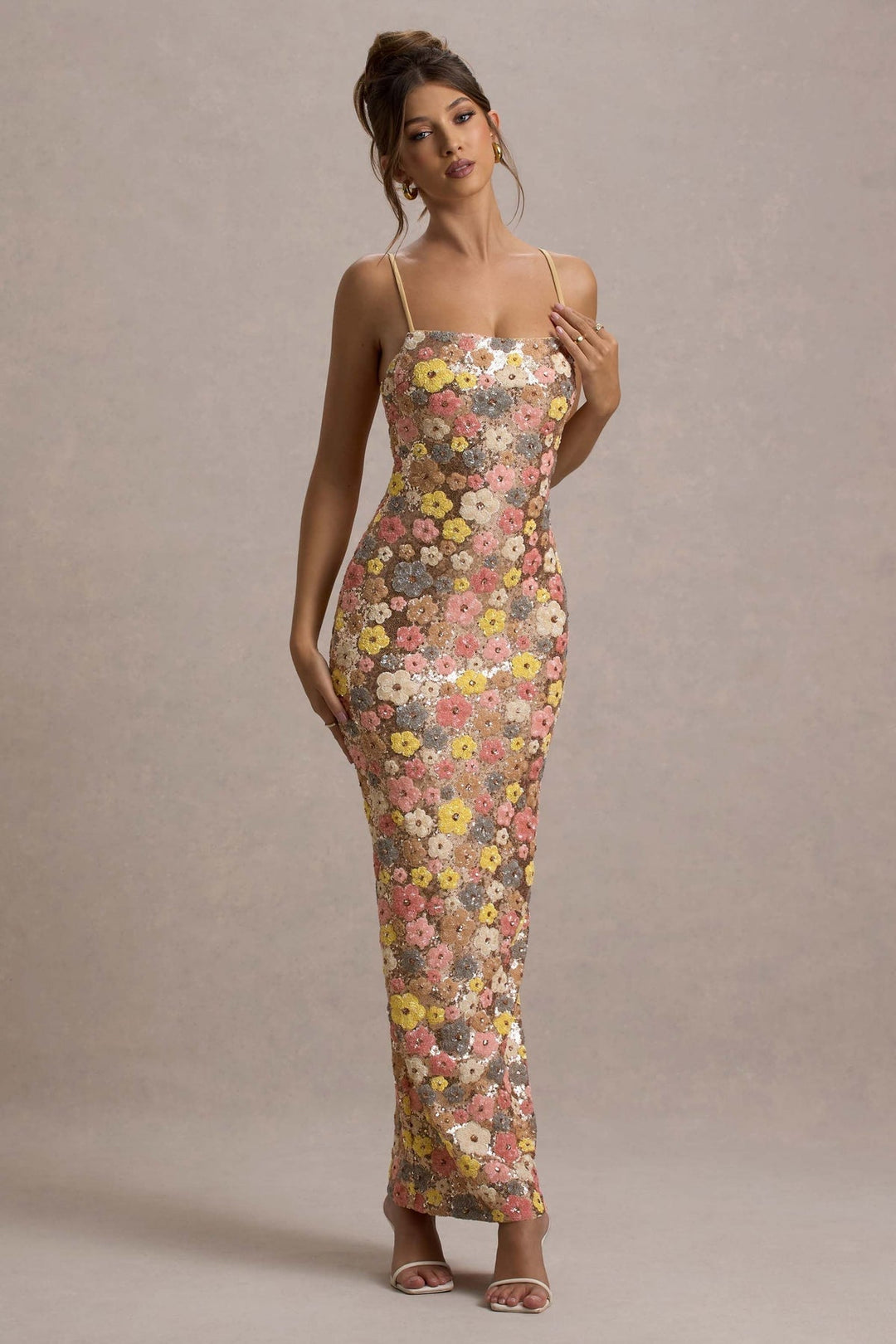 Lolita – Maxikleid mit Spaghettiträgern und Blumen-Paillettenmuster