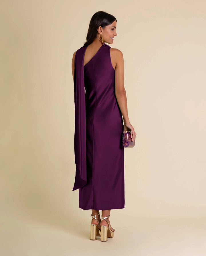 Zinash - Ein Schulter Midi Kleid Mit Schleife am Hals