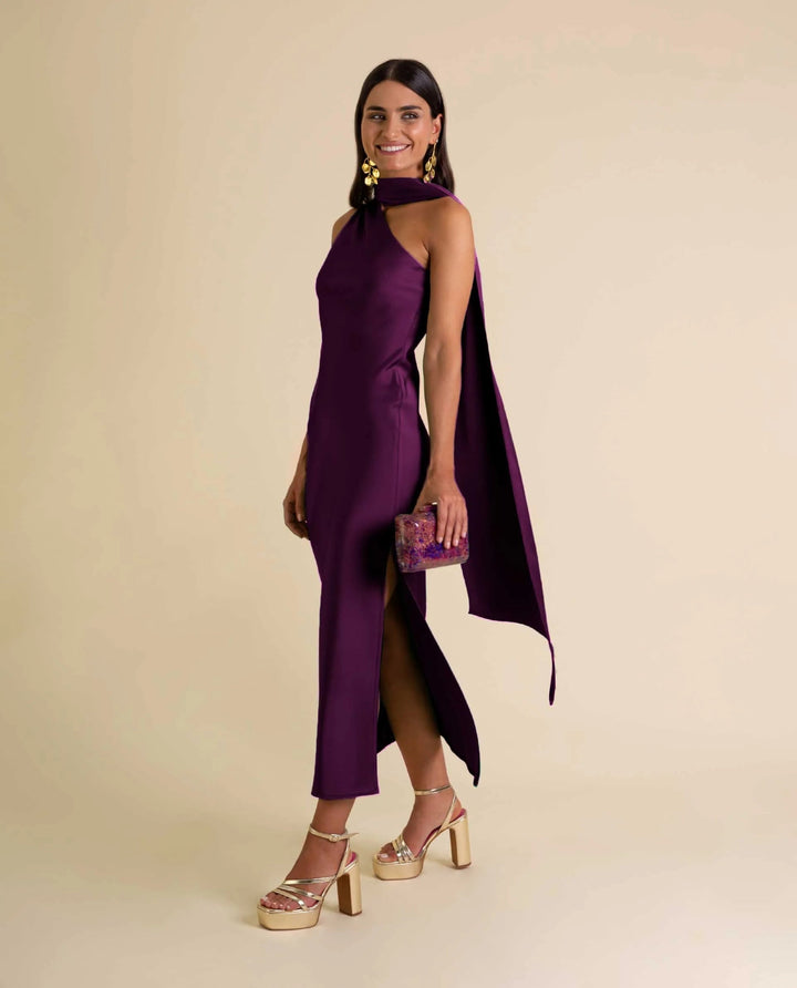 Zinash - Ein Schulter Midi Kleid Mit Schleife am Hals