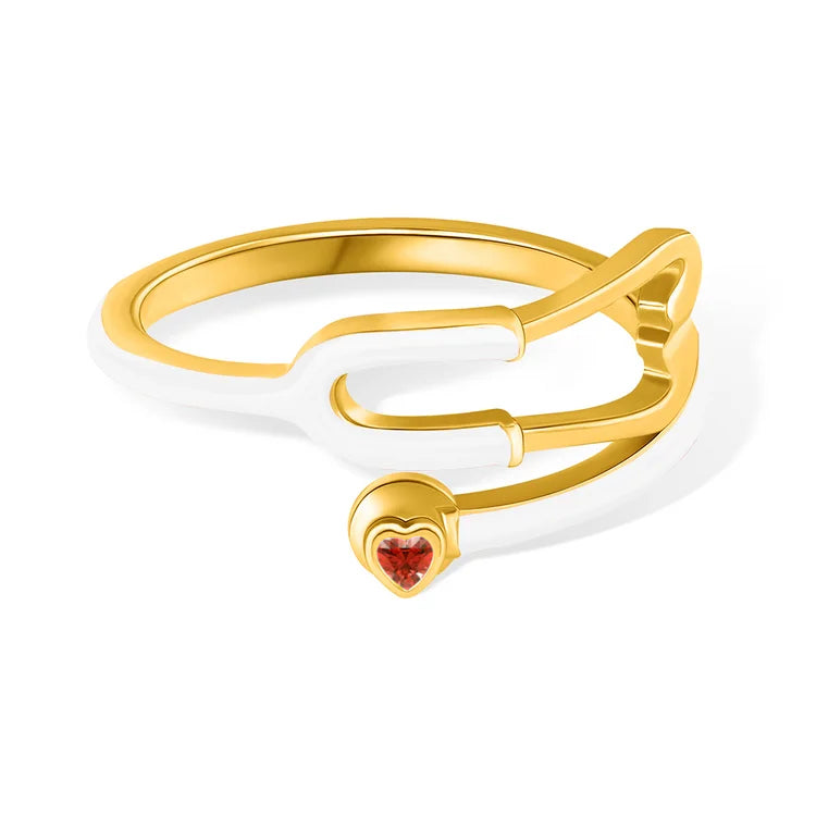Caitleen – Stethoskop Ring Mit Herz Geburtsstein