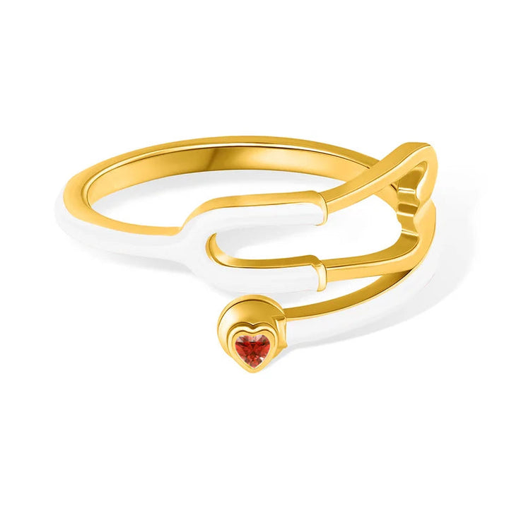 Caitleen – Stethoskop Ring Mit Herz Geburtsstein