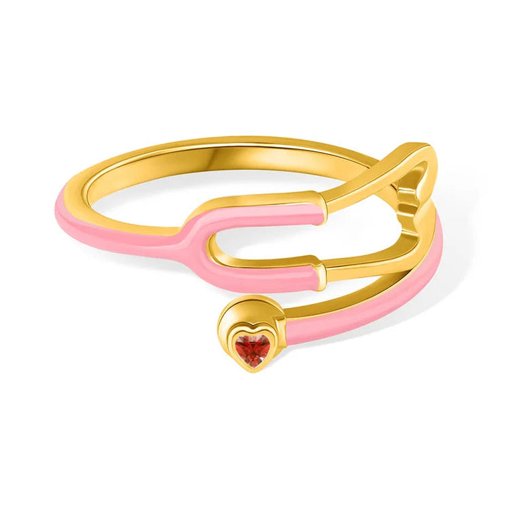 Caitleen – Stethoskop Ring Mit Herz Geburtsstein