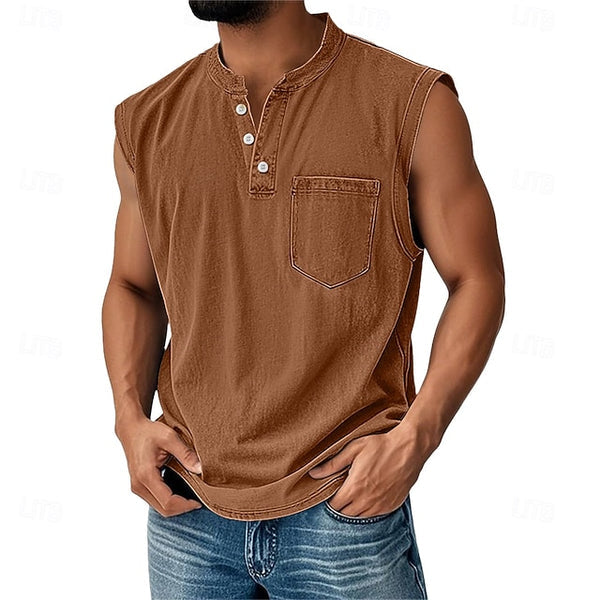 Latrell - Ärmelloses Henley-Tanktop mit Tasche