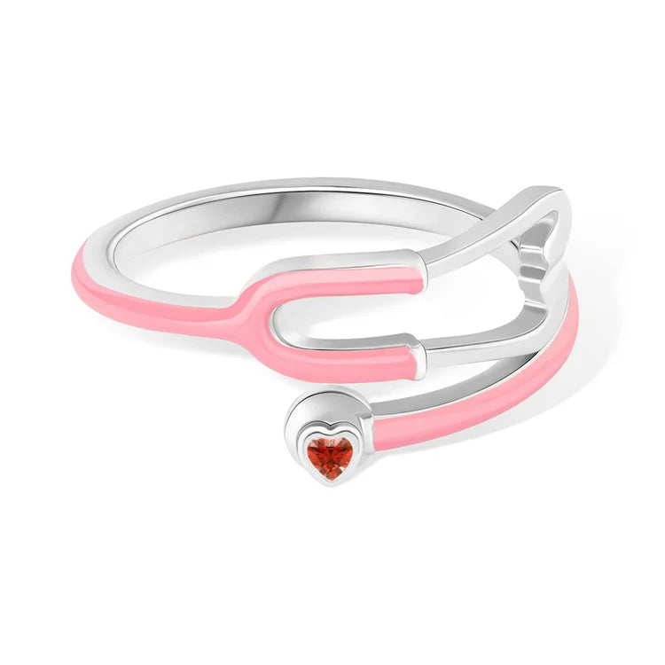 Caitleen – Stethoskop Ring Mit Herz Geburtsstein